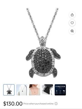 Silver Turtle Pendant Necklace with Black Stones